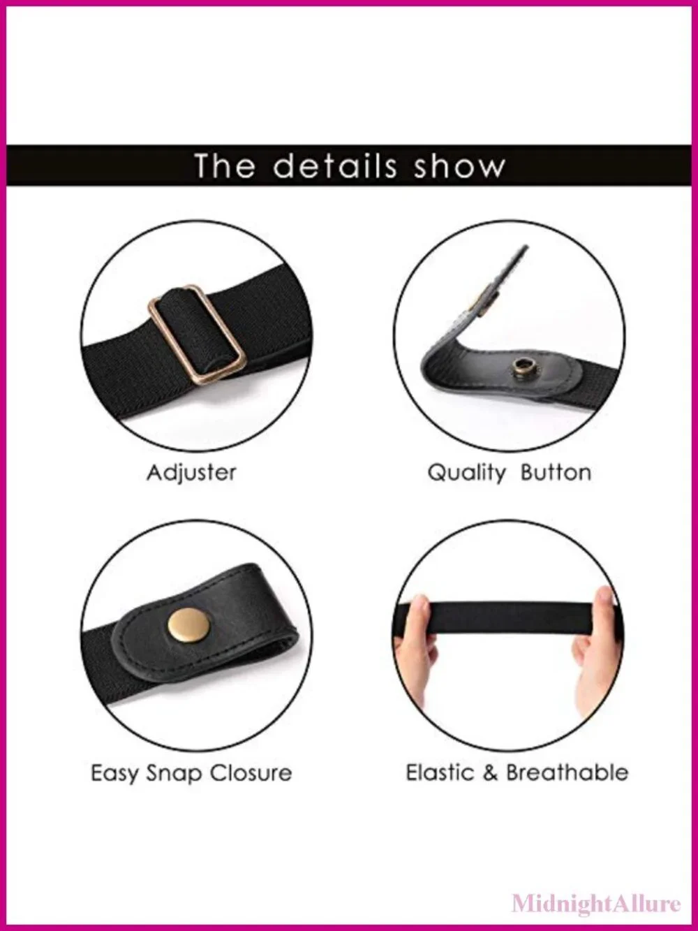 No Buckle Elastic Stretch Belt Snap Closure Invisible Comfort